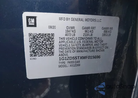 2021 Chevrolet Malibu Fwd Lt из США, поврежденный, VIN 1G1ZD5STXMF015696